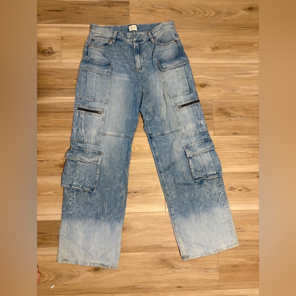 Alice + Olivia Cay Cargo Pants Womens 30 Wide Leg Baggy Relaxed Denim Jean - Picture 3 of 8